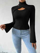 Flared Long Sleeve Hollow Out Top